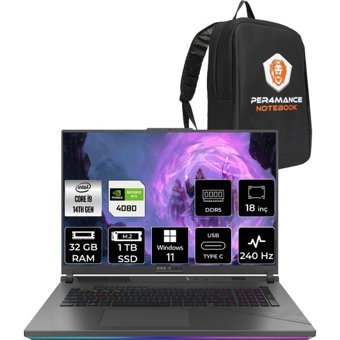 Asus ROG Strix G18 N6092P358 N6092 Harici GeForce RTX 4080 Intel Core i9 14900HX 32 GB Ram 1 TB SSD 18 inç QHD Windows 11 Home Oyuncu Laptop + PER4 Çanta