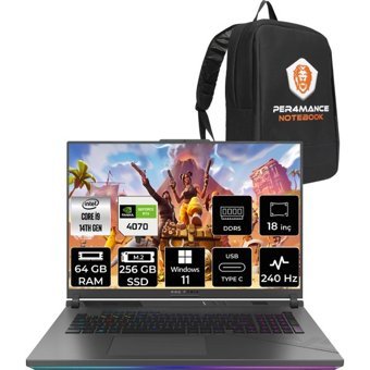 Asus ROG Strix G18 N6062P411 N6062 Harici GeForce RTX 4070 Intel Core i9 14900HX 64 GB Ram 256 GB SSD 18 inç QHD Windows 11 Pro Oyuncu Laptop + PER4 Çanta