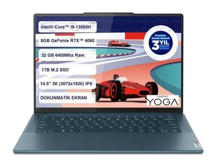 Lenovo Yoga Pro 9 83BU002ATX Harici GeForce RTX 4060 Intel Core i9 13905H 32 GB Ram 1 TB SSD 14.5 inç Full HD FreeDos 2'Si 1 Arada