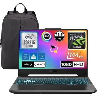 Asus TUF Gaming F15 FX506HC Harici GeForce RTX 3050 Intel Core i5 11400H 16 GB Ram 512 GB SSD 15.6 inç Full HD Windows 11 Pro Oyuncu Laptop + Csrtech Çanta