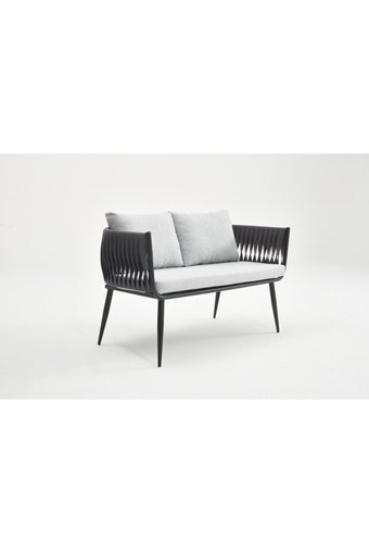 Decosit Belt Rattan İkili Bahçe Koltuğu Gri Siyah