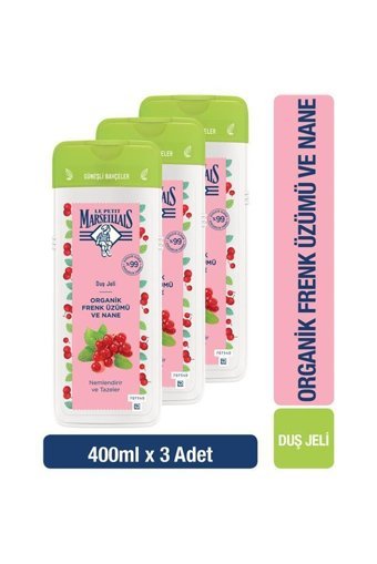 Le Petit Marseillais Güneşli Bahçeler Frenk Üzümü Nane Aromalı Nemlendirici Duş Jeli 3x400 ml