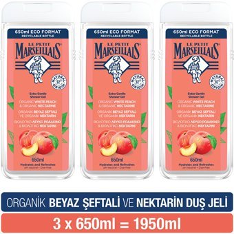 Le Petit Marseillais Beyaz Şeftalili Nektarin Aromalı Nemlendirici Duş Jeli 3x650 ml