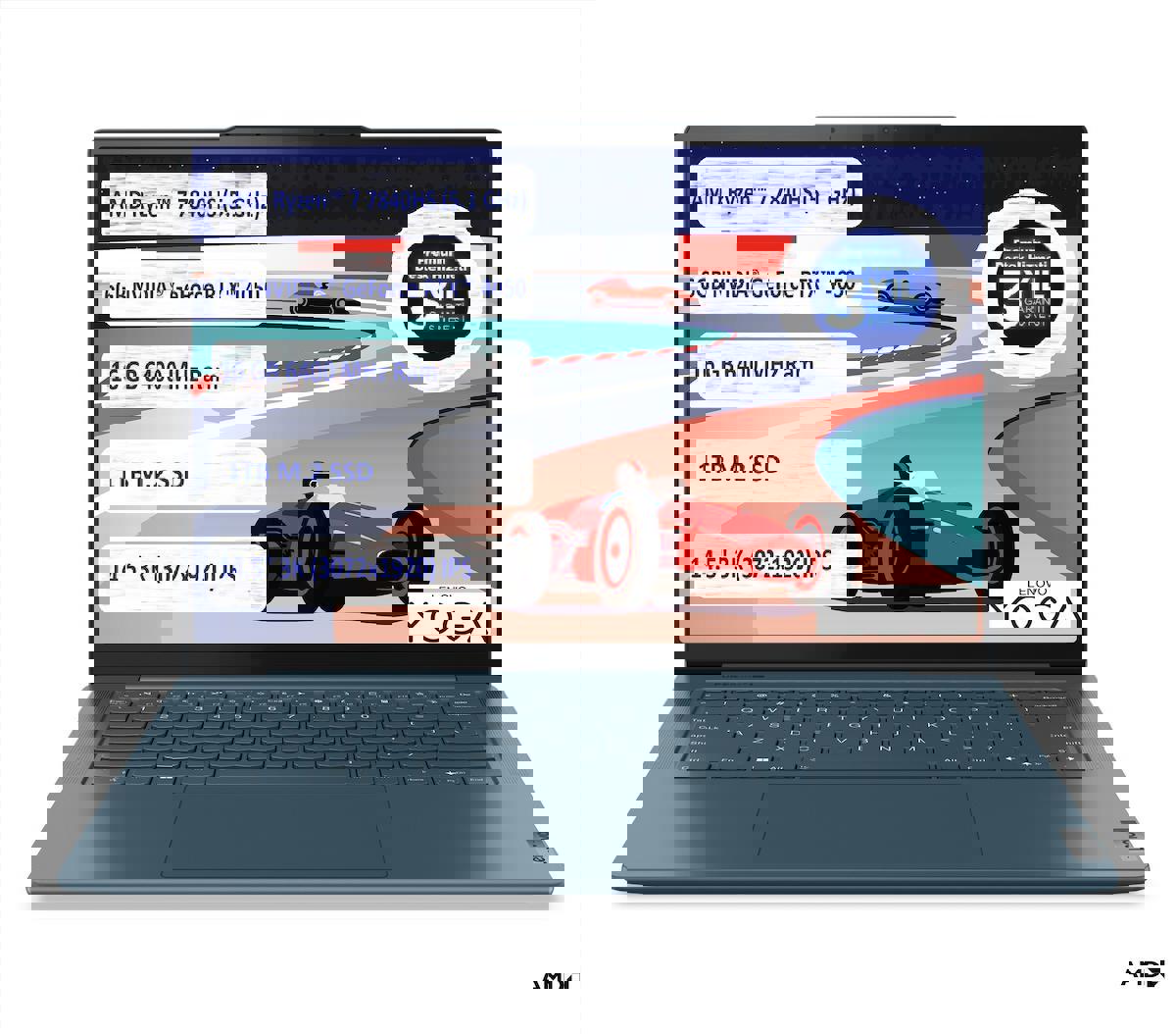 Lenovo Yoga Pro 7 82Y8000BTX Dahili AMD Radeon 780M AMD Ryzen 7 7840HS 16 GB Ram 1 TB SSD 14.5 inç Full HD FreeDos Dokunmatik 2'Si 1 Arada
