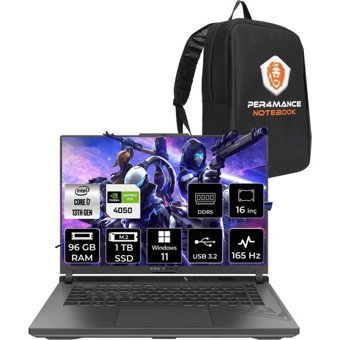 Asus ROG Strix G16 N3195P378 Harici GeForce RTX 4050 Intel Core i7 13650HX 96 GB Ram 1 TB SSD 16 inç Full HD Windows 11 Home Oyuncu Laptop + PER4 Çanta