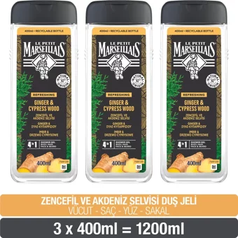 Le Petit Marseillais Nature For Men Zencefil Akdeniz Selvisi Aromalı Nemlendirici Duş Jeli 3x400 ml