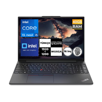 Lenovo Thinkpad E16 Gen 1 21JN0005TXBT3 Dahili Intel Iris Xe Graphics Eligible Intel Core i5 1335U 40 GB Ram 256 GB SSD 16 inç Full HD FreeDos Laptop