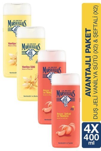 Le Petit Marseillais Vaniya Sütü Beyaz Şeftalili Aromalı Nemlendirici Duş Jeli 4x400 ml