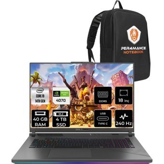 Asus ROG Strix G18 N6002P325 N6002 Harici GeForce RTX 4070 Intel Core i9 14900HX 40 GB Ram 4 TB SSD 18 inç QHD FreeDos Oyuncu Laptop + PER4 Çanta