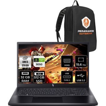 Acer Nitro 5 15 ANV15-51 NH.QNCEY.002 Harici GeForce RTX 3050 Intel Core i5 13420H 32 GB Ram 512 GB SSD 15.6 inç Full HD FreeDos Oyuncu Laptop + PER4 Çanta