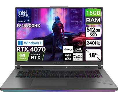 Asus ROG Strix G18 G814JIR-N6002 BT31 Harici GeForce RTX 4070 Intel Core i9 14900HX 16 GB Ram 512 GB SSD 18 inç Full HD Windows 11 Home Oyuncu Laptop