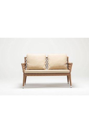 Engince Mobilya Bh 1047 Rattan İkili Bahçe Koltuğu Krem Ahşap