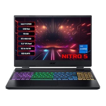 Acer Nitro 5 AN515-58 Harici GeForce RTX 4060 Intel Core i7 12700 32 GB Ram 1 TB SSD 15.6 inç Full HD Linux Oyuncu Laptop