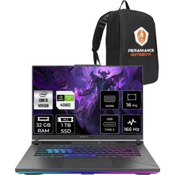 Asus ROG Strix G16 N3095P318 Harici GeForce RTX 4060 Intel Core i9 14900HX 32 GB Ram 1 TB SSD 16 inç Full HD FreeDos Oyuncu Laptop + PER4 Çanta