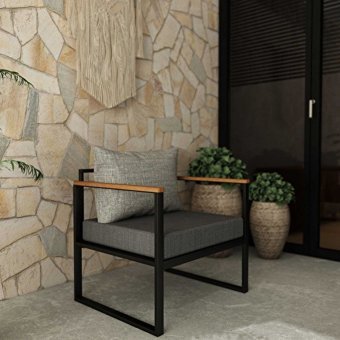 Woodesk Nature Metal Tekli Bahçe Koltuğu Gri Siyah