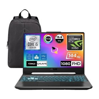 Asus TUF Gaming F15 FX506HC Harici GeForce RTX 3050 Intel Core i5 11400H 16 GB Ram 1 TB SSD 15.6 inç Full HD Windows 11 Pro Oyuncu Laptop + Snertech Çanta