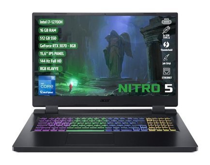 Acer Nitro 5 AN515-58 NH.QGAEY.001 Harici GeForce RTX 3070 Intel Core i7 12700H 16 GB Ram 512 GB SSD 15.6 inç Full HD Linux Oyuncu Laptop