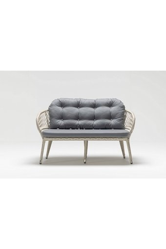 Engince Mobilya Bh-1017 Rattan İkili Bahçe Koltuğu Gri Beyaz