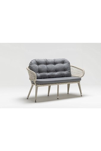 Engince Mobilya Bh-1017 Rattan İkili Bahçe Koltuğu Gri Beyaz