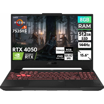 Asus TUF Gaming A15 FA507NU-LP157 BT5 Harici GeForce RTX 4050 AMD Ryzen 5 7535HS 8 GB Ram 512 GB SSD 15.6 inç Full HD FreeDos Oyuncu Laptop