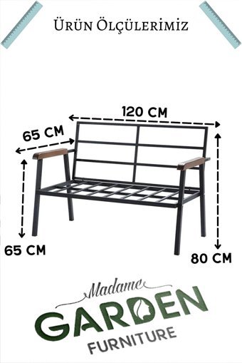 Madame Garden Metal İkili Bahçe Koltuğu Beyaz Antrasit Siyah