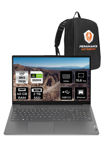 Lenovo V15 Gen 2 82KB00GQTX Harici GeForce MX350 Intel Core i5 1135G7 40 GB Ram 2 TB SSD 15.6 inç Full HD FreeDos Laptop + Çanta