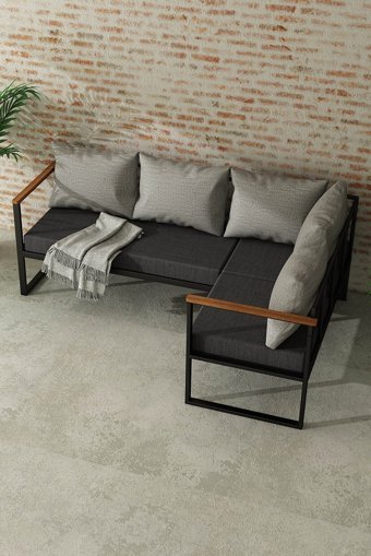 Woodesk Nature Metal 5'li Bahçe Koltuğu Gri Siyah