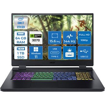 Acer Nitro 5 AN515-58 NH.QGAEY.00123 Harici GeForce RTX 3070 Intel Core i7 12700H 64 GB Ram 1 TB SSD 15.6 inç Full HD Windows 11 Home Oyuncu Laptop