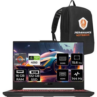 Asus TUF Gaming A15 LP052P307 Harici GeForce RTX 4050 AMD Ryzen 7 7735HS 16 GB Ram 512 GB SSD 15.6 inç Full HD FreeDos Oyuncu Laptop + PER4 Çanta