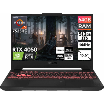Asus TUF Gaming A15 FA507NU-LP157 BT9 Harici GeForce RTX 4050 AMD Ryzen 5 7535HS 64 GB Ram 512 GB SSD 15.6 inç Full HD FreeDos Oyuncu Laptop
