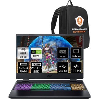 Acer Nitro 5 AN515-58 NHQGAEYP321 Harici GeForce RTX 3070 Intel Core i7 12700H 40 GB Ram 256 GB SSD 15.6 inç Full HD FreeDos Oyuncu Laptop + PER4 Çanta