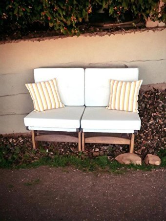 Ekru Comfort Sofa Ahşap İkili Bahçe Koltuğu Beyaz Ahşap