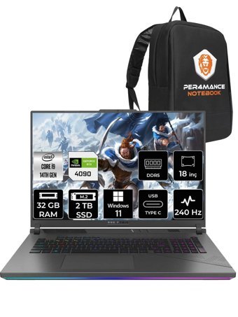 Asus ROG Strix G18 N6100 Harici GeForce RTX 4090 Intel Core i9 14900HX 32 GB Ram 2 TB SSD 18 inç Full HD Windows 11 Home Oyuncu Laptop + PER4 Çanta