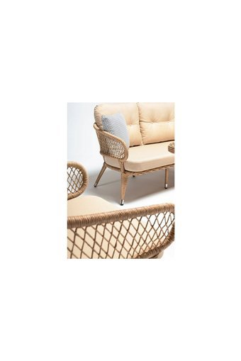 Engince Mobilya Bh-1156 Rattan 3'lü Bahçe Koltuğu Krem Ahşap