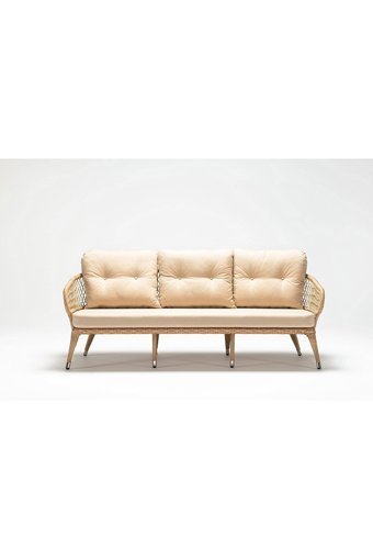 Engince Mobilya Bh-1156 Rattan 3'lü Bahçe Koltuğu Krem Ahşap