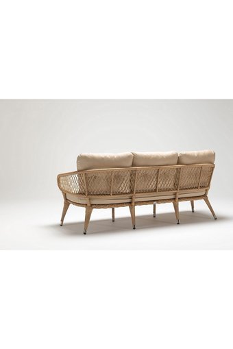Engince Mobilya Bh-1156 Rattan 3'lü Bahçe Koltuğu Krem Ahşap