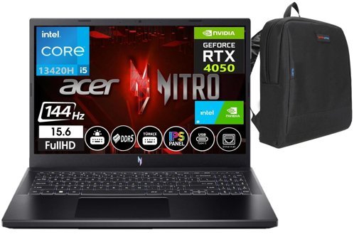 Acer Nitro 5 15 ANV15-51 NHQNBEY00105 Harici GeForce RTX 4050 Intel Core i5 13420H 32 GB DDR5 Ram 1 TB SSD 15.6 inç Full HD FreeDos Oyuncu Laptop + Zetta Çanta