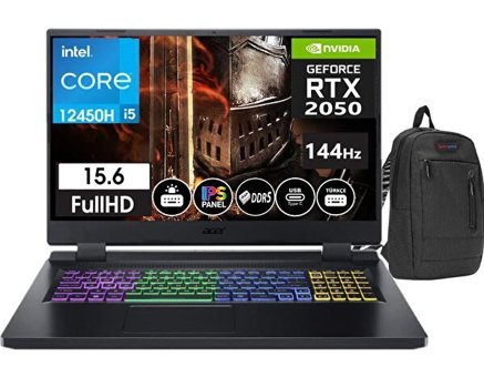 Acer Nitro 5 AN515-58 NHQMZEY00515 Harici GeForce RTX 2050 Intel Core i5 12450H 34 GB Ram 2 TB SSD 15.6 inç Full HD Windows 11 Home Oyuncu Laptop + Zetta Çanta