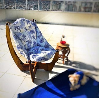Mavi Yaprak Ahşap Tekli Bahçe Koltuğu Beyaz Mavi Ahşap