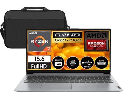 Lenovo IdeaPad 1 82R400F1TR Dahili AMD Radeon RX Vega 8 AMD Ryzen 7 5700U 12 GB Ram 512 GB SSD 15.6 inç Full HD FreeDos Laptop + Çanta