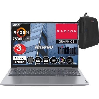 Lenovo Thinkbook 15 Gen 4 TB21DJ00GATX27 Dahili AMD Radeon RX Vega 7 AMD Ryzen 5 7530U 64 GB Ram 2 TB SSD 16 inç Full HD FreeDos Laptop + WeblegelsinÇanta