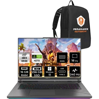 Asus ROG Strix G18 N6002P386 N6002 Harici GeForce RTX 4070 Intel Core i9 14900HX 16 GB Ram 256 GB SSD 18 inç QHD Windows 11 Pro Oyuncu Laptop + PER4 Çanta