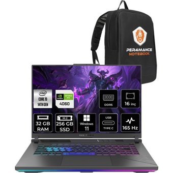 Asus ROG Strix G16 N3095P396 Harici GeForce RTX 4060 Intel Core i9 14900HX 32 GB Ram 256 GB SSD 16 inç Full HD Windows 11 Pro Oyuncu Laptop + PER4 Çanta