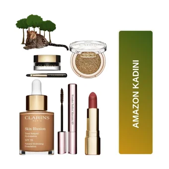 Clarins Amazon Kadını Eyeliner + Göz Farı + Maskara + Ruj + Fondöten Makyaj Seti