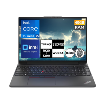 Lenovo Thinkpad E16 Gen 1 21JN0008TXBT3 Dahili Intel Iris Xe Graphics Eligible Intel Core i5 1335U 40 GB Ram 256 GB SSD 16 inç Full HD FreeDos Laptop