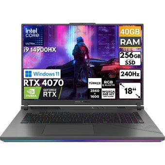 Asus ROG Strix G18 G814JIR-N6002 BT53 Harici GeForce RTX 4070 Intel Core i9 14900HX 40 GB Ram 256 GB SSD 18 inç Full HD Windows 11 Pro Oyuncu Laptop