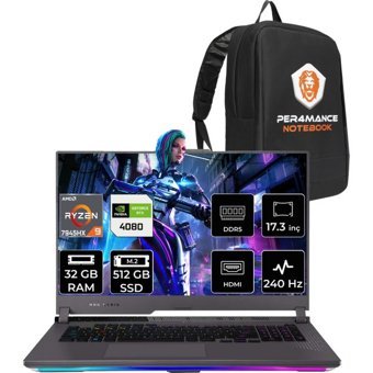 Asus ROG Strix Scar 17 LL062P317 LL062 Harici GeForce RTX 4080 AMD Ryzen 9 7945HX 32 GB Ram 512 GB SSD 17.3 inç QHD FreeDos Oyuncu Laptop + PER4 Çanta