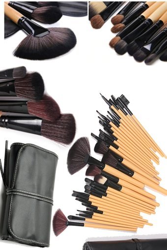 Utelips Profesyonel Bambu 24 Parça Kutulu Makyaj Seti  + Deri Seyahat Çantalı Fonksiyonel Makyajör