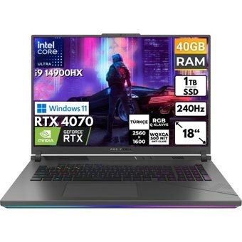 Asus ROG Strix G18 G814JIR-N6002 BT38 Harici GeForce RTX 4070 Intel Core i9 14900HX 40 GB Ram 1 TB SSD 18 inç Full HD Windows 11 Home Oyuncu Laptop
