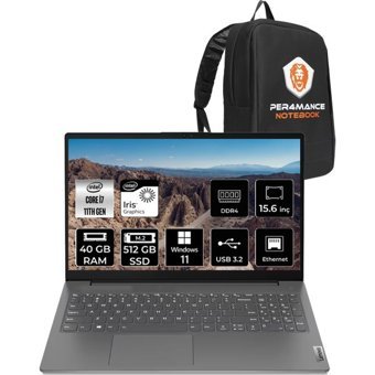 Lenovo V15 82KB00CDTX184 Dahili Intel Iris Xe Graphics Intel Core i7 1165G7 40 GB Ram 512 GB SSD 15.6 inç Full HD Windows 11 Home Laptop + PER4 Çanta